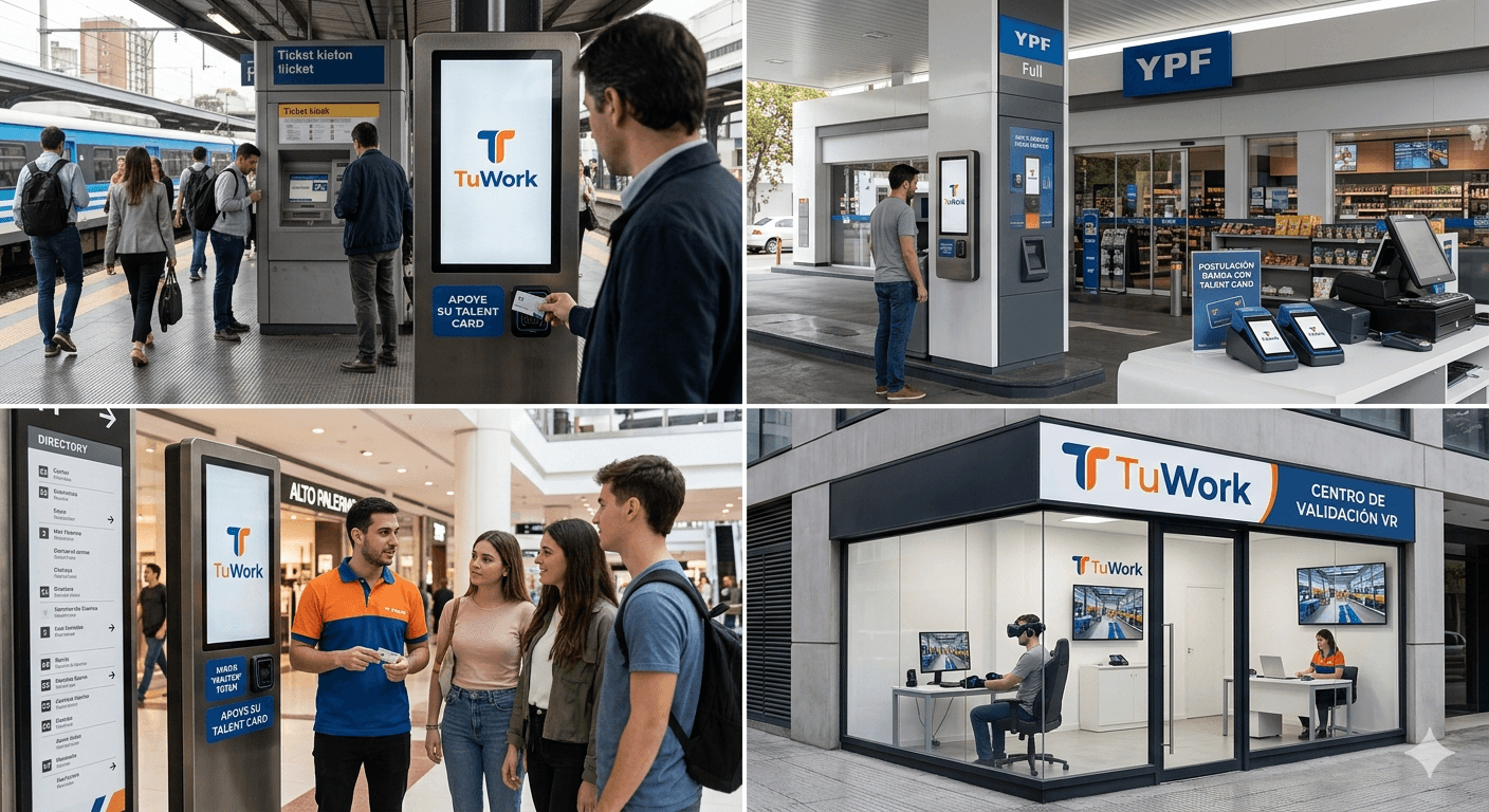 Totems TuWork en estaciones de servicio, YPF y shoppings